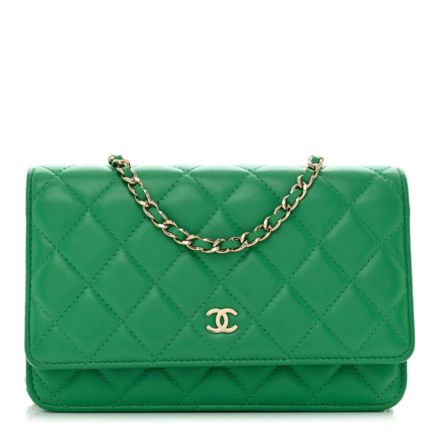 Chanel Lambskin Quilted Wallet On Chain WOC Green 1 of 12