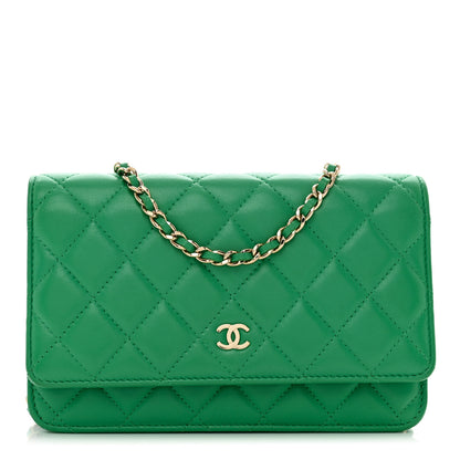 Chanel Lambskin Quilted Wallet On Chain WOC Green 1 of 12