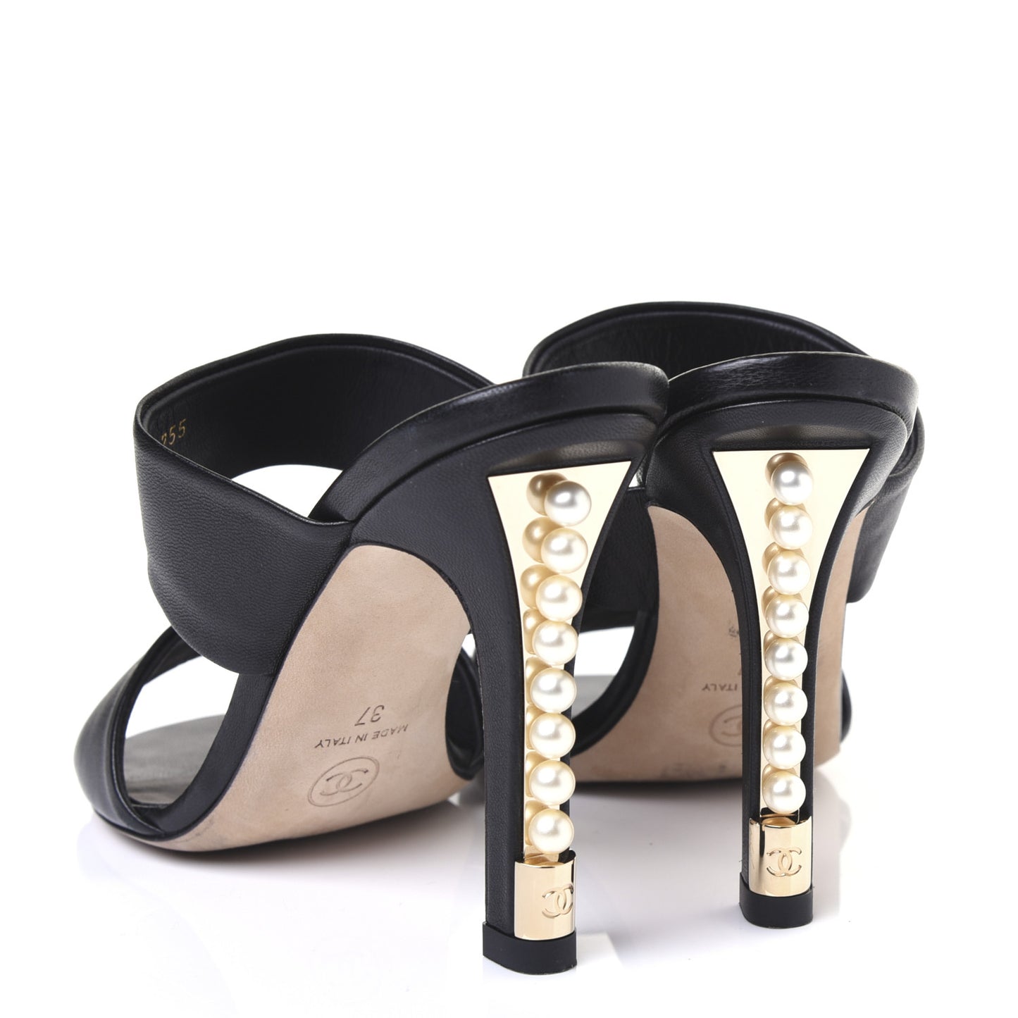 Lambskin Pearl Sandal Mules 37 Black
