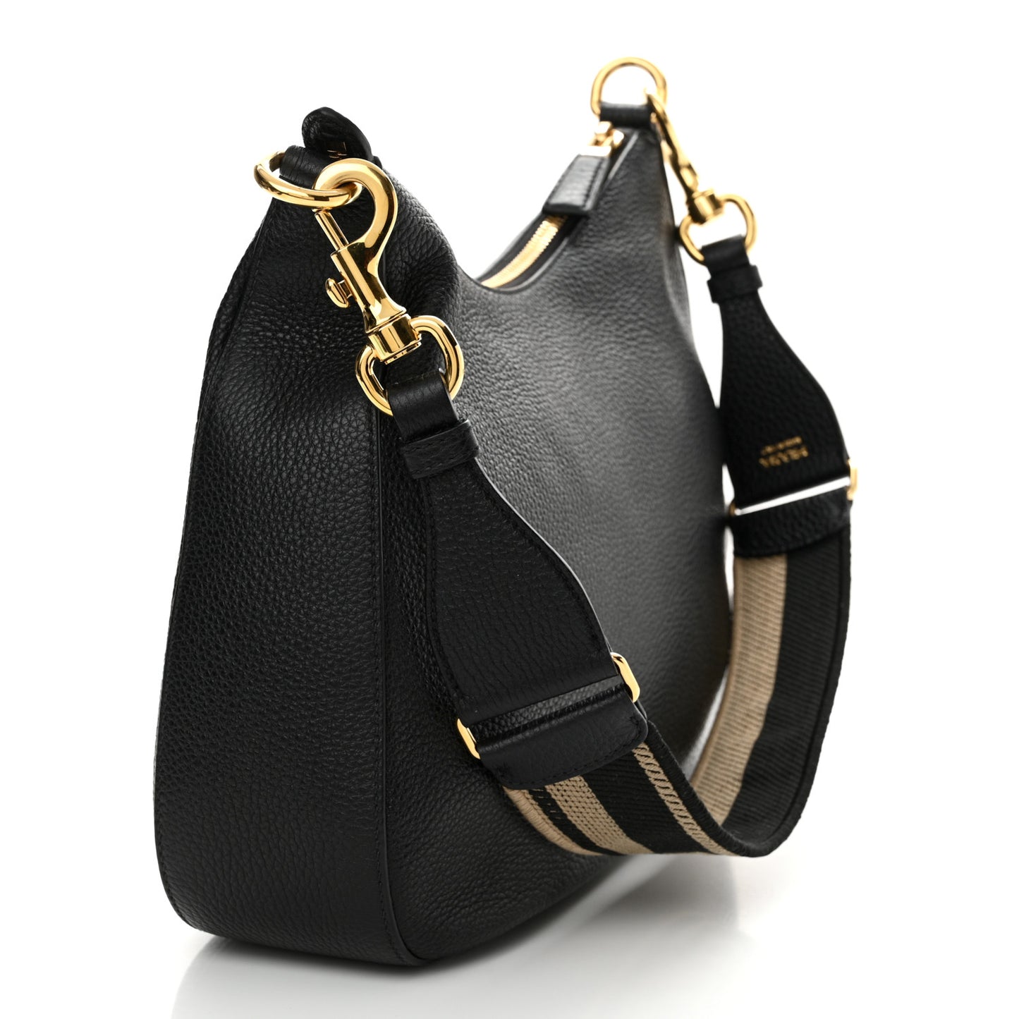 Vitello Daino Soft Zippered Hobo Shoulder Bag Black