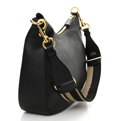 Prada Vitello Daino Soft Zippered Hobo Shoulder Bag Black 3 of 11