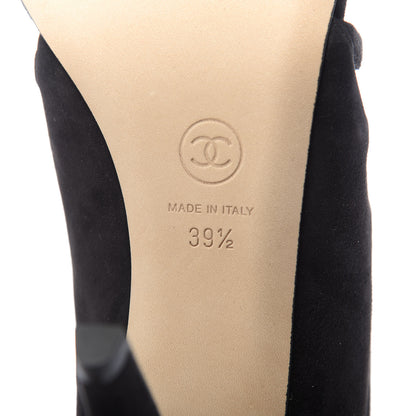 Chanel Suede Pearl Open Toe Caged Ankle Boots 39.5 Dark Grey 7 of 10