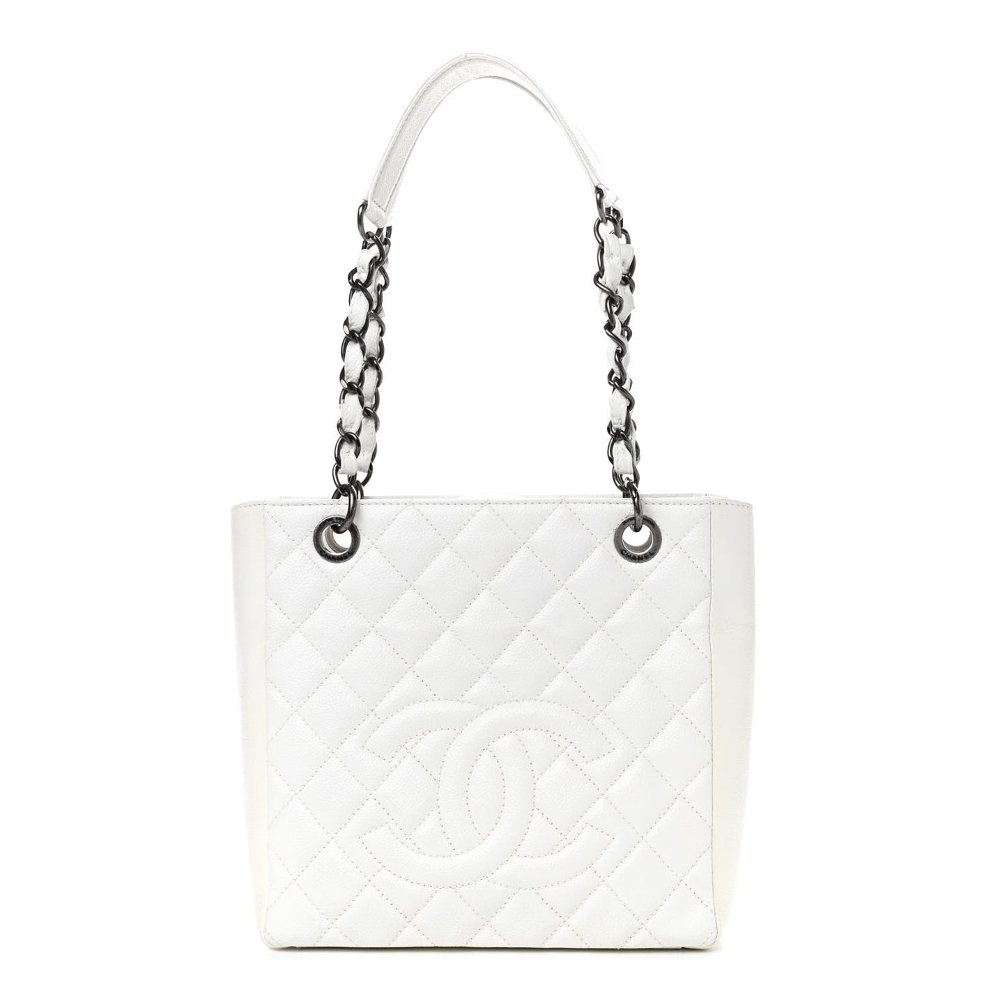 Caviar Quilted Petit Shopping Tote PST White