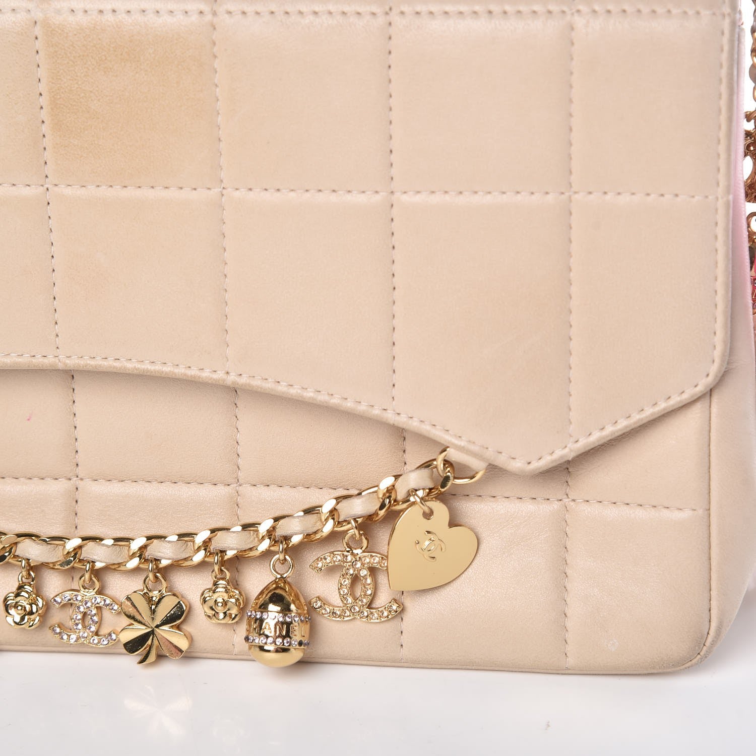 Chanel Lambskin Quilted Crystal Chocolate Bar Charm Flap Beige 19 of 32