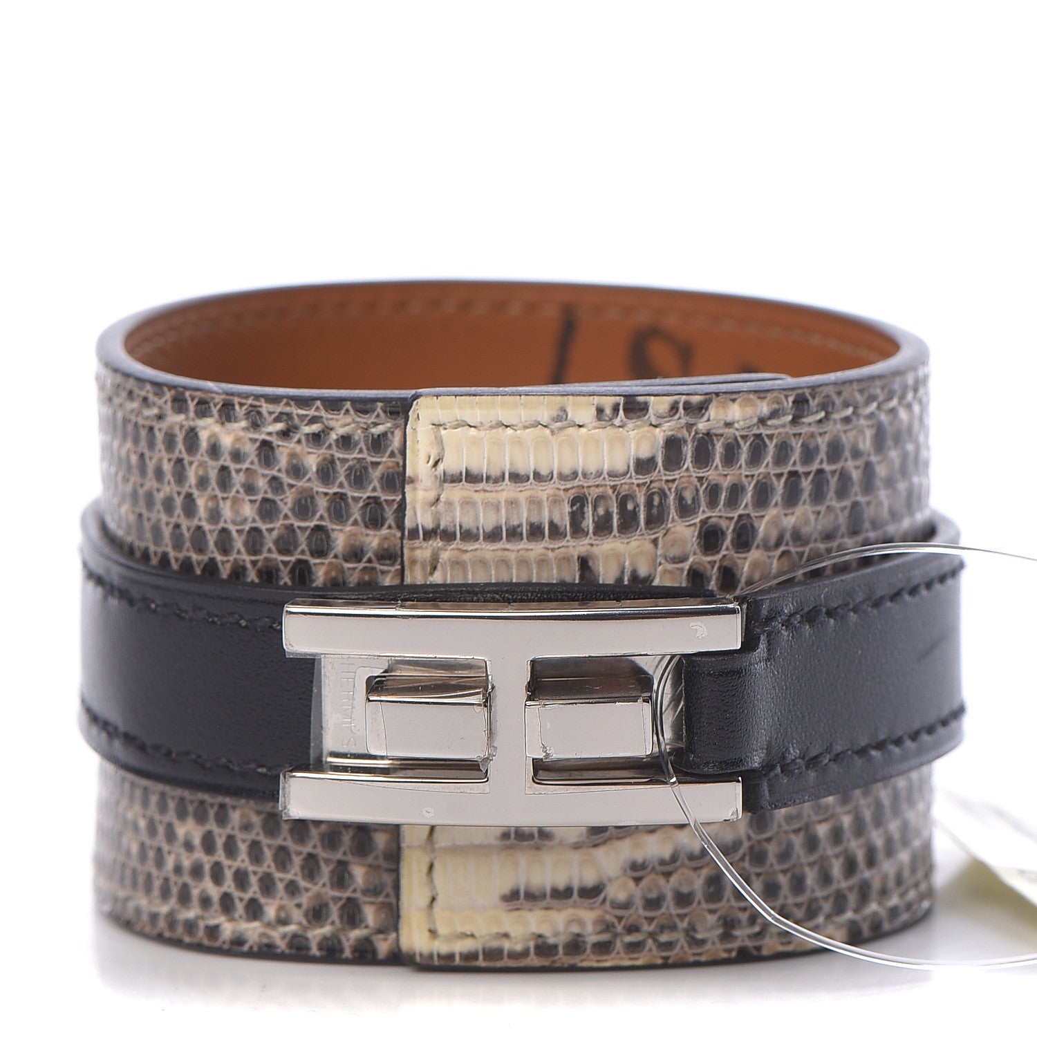 Hermes Lizard Box Manchette Drag Bracelet T3 Ombre Black 1 of 7