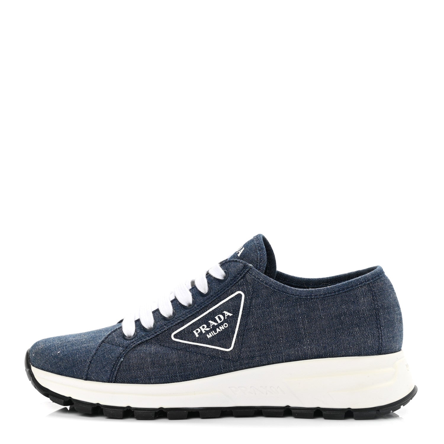 Prada Denim Rubber Triangle Logo Womens 45mm Sneakers 39 Bleu 1 of 9