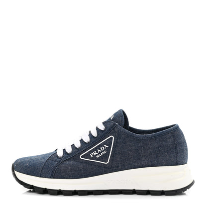 Prada Denim Rubber Triangle Logo Womens 45mm Sneakers 39 Bleu 1 of 9