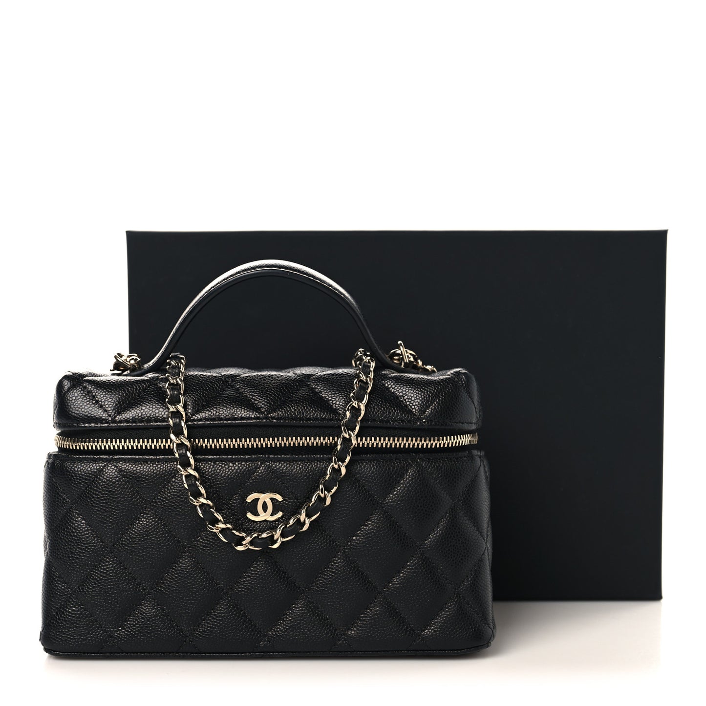 Caviar Quilted Top Handle Slim Vanity With Chain Black