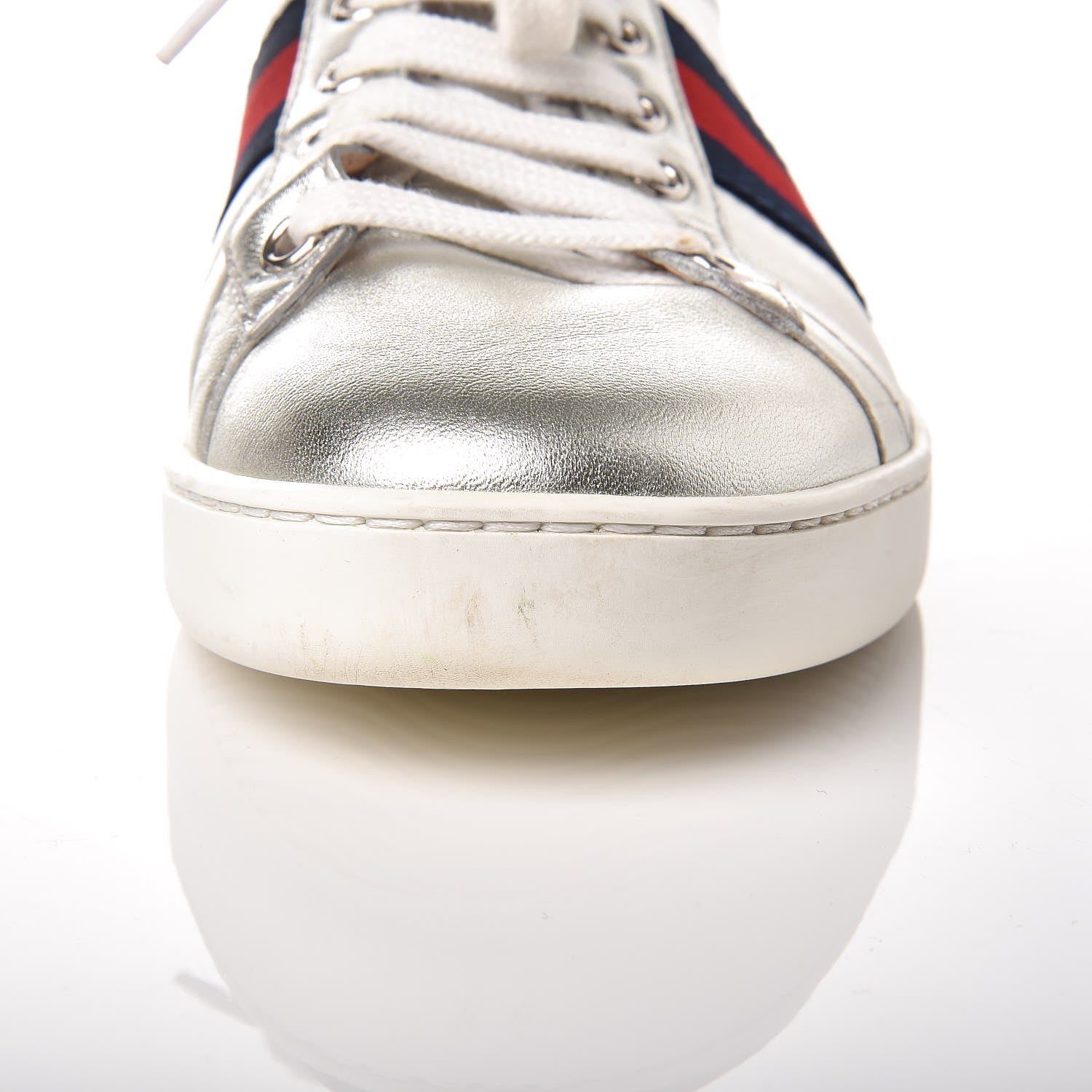 Gucci Metallic Nappa Silk Ayers Web Womens Ace Sneakers 37 Silver 11 of 16