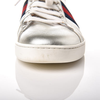 Gucci Metallic Nappa Silk Ayers Web Womens Ace Sneakers 37 Silver 11 of 16
