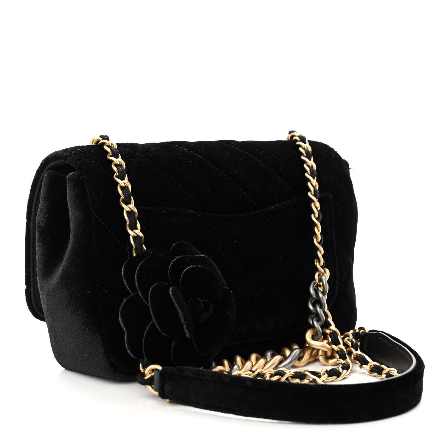 Chanel Velvet Quilted Small Camellia Flap Black 3 of 10
