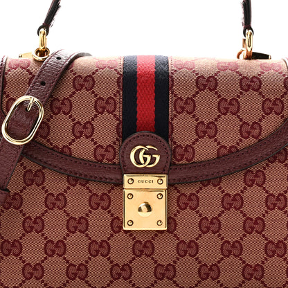 Gucci GG Supreme Monogram Textured Dollar Calfskin Web Small Ophidia Padlock Top Handle Bag Bordeaux 8 of 10