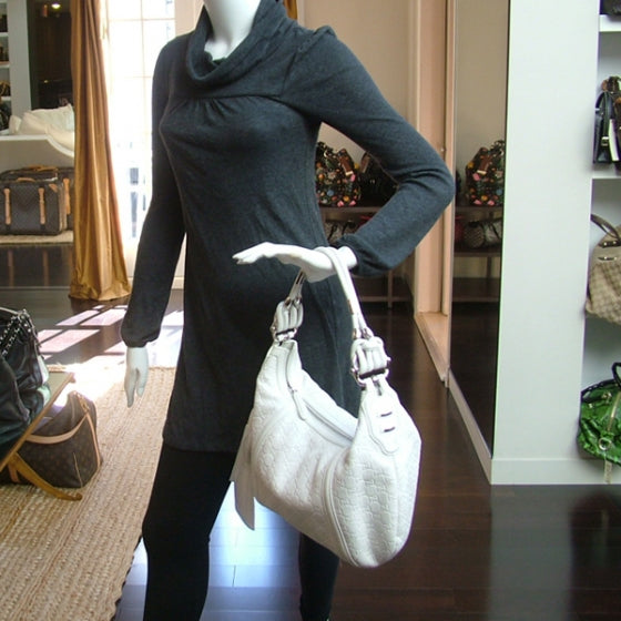 Guccissima Medium Techno Horsebit Hobo White