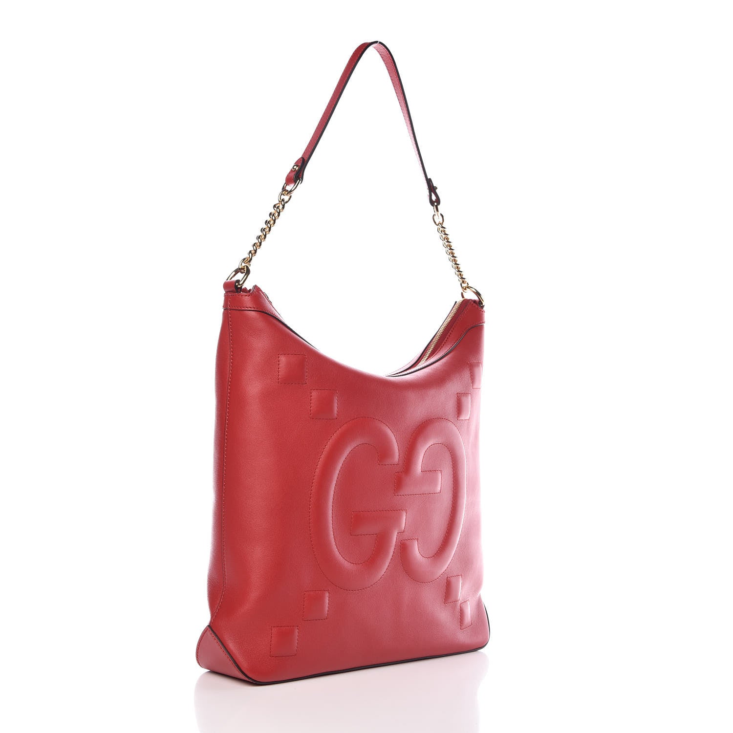 Gucci Apollo Calfskin GG Dadini Embroidered Chain Hobo Hibiscus Red 3 of 8