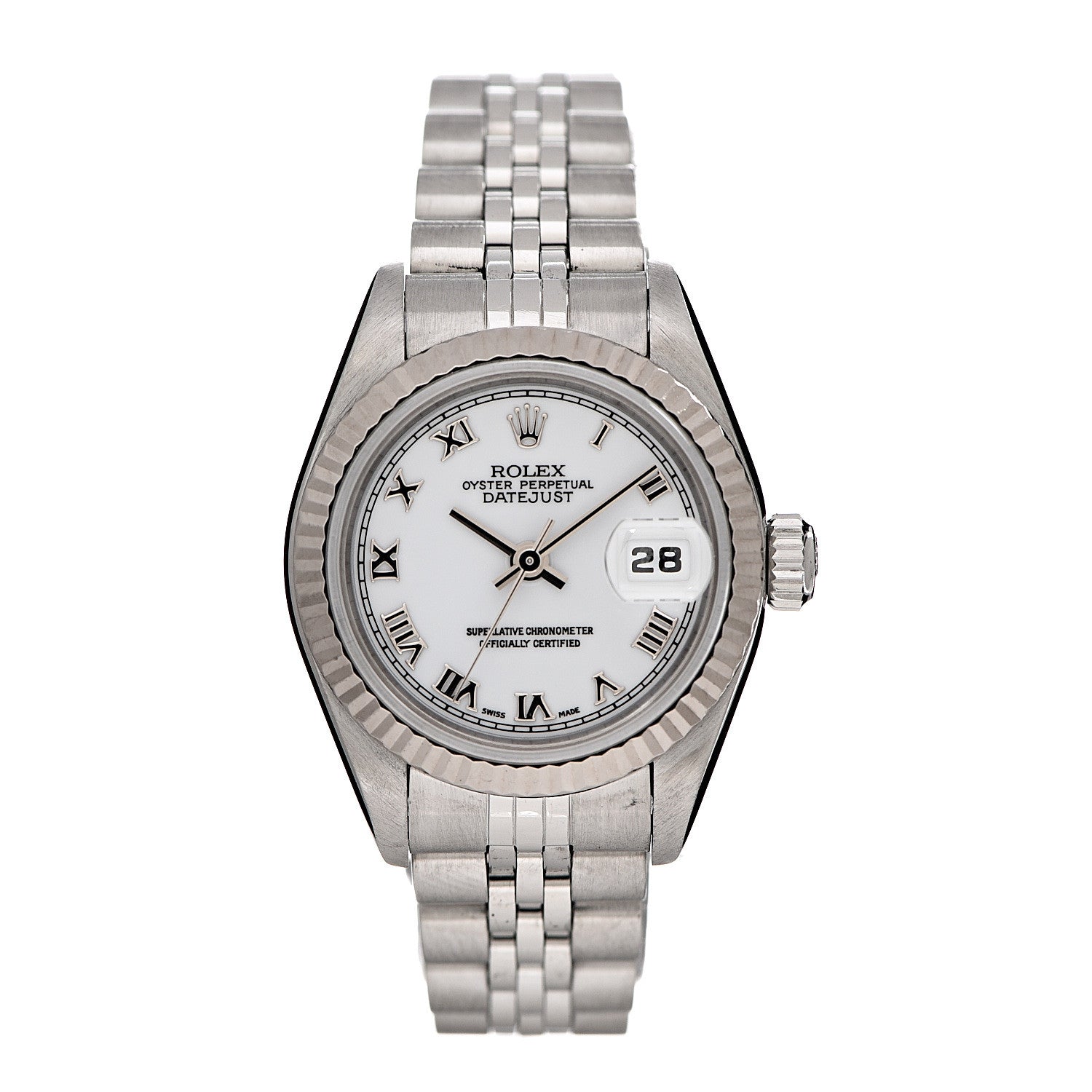 Rolex Stainless Steel 18K White Gold 26mm Oyster Perpetual Datejust Watch White Roman 69174 1 of 7