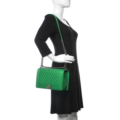 Chanel Metallic Calfskin Quilted New Medium Boy Flap Green 2 of 9