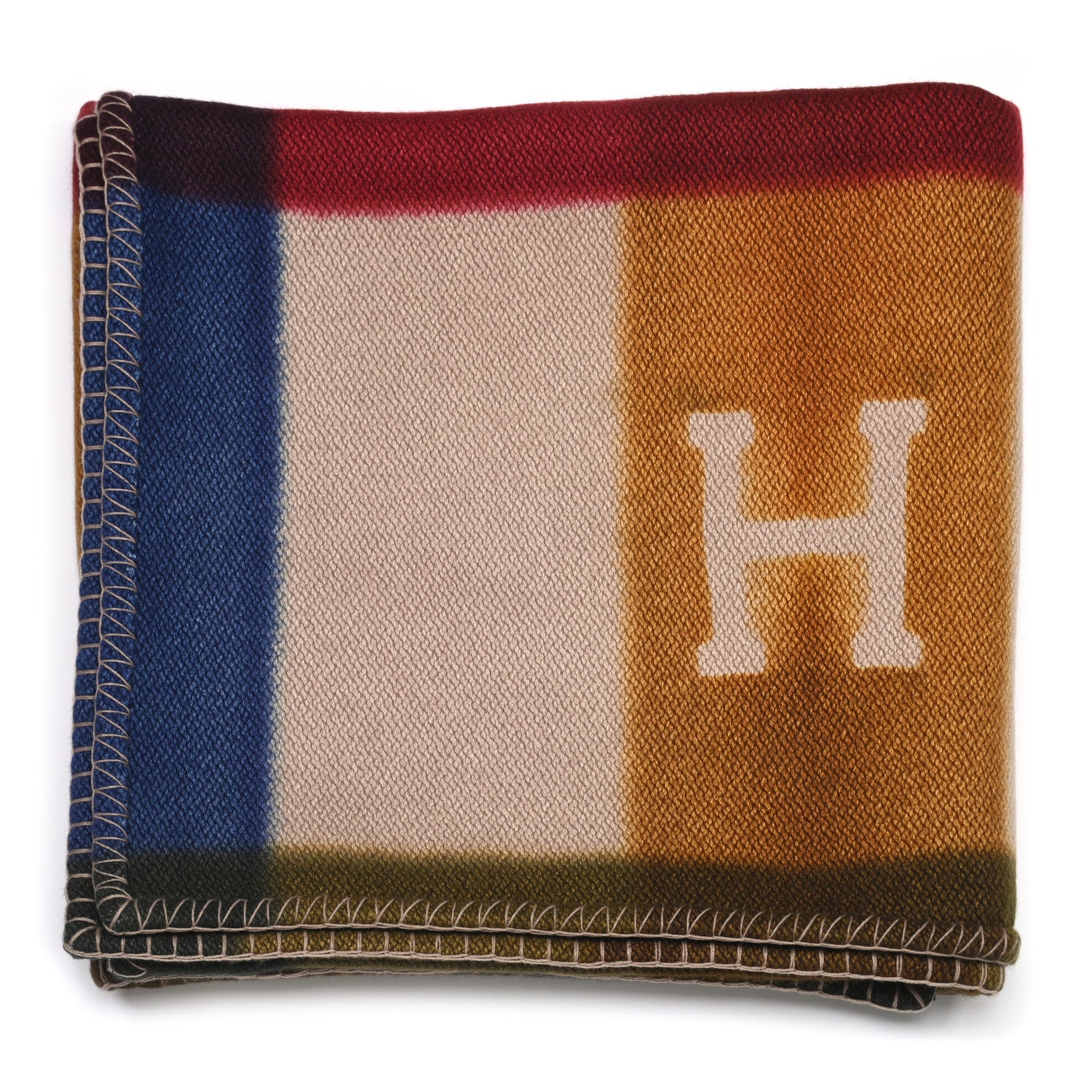 Hermes Cashmere H Tartan Dye Blanket Pourpre Kaki 1 of 3