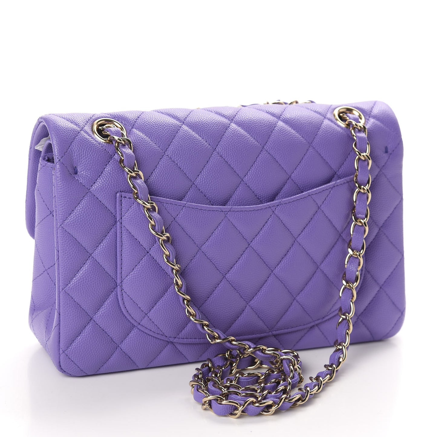 Caviar Quilted Small Double Flap Purple