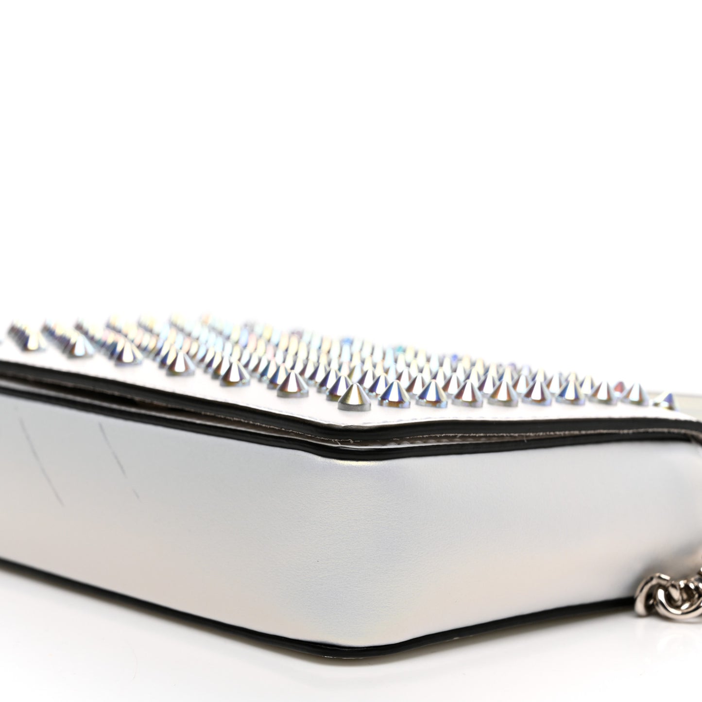 Metallic Calfskin Spiked Zoompouch Crossbody Snow Silver