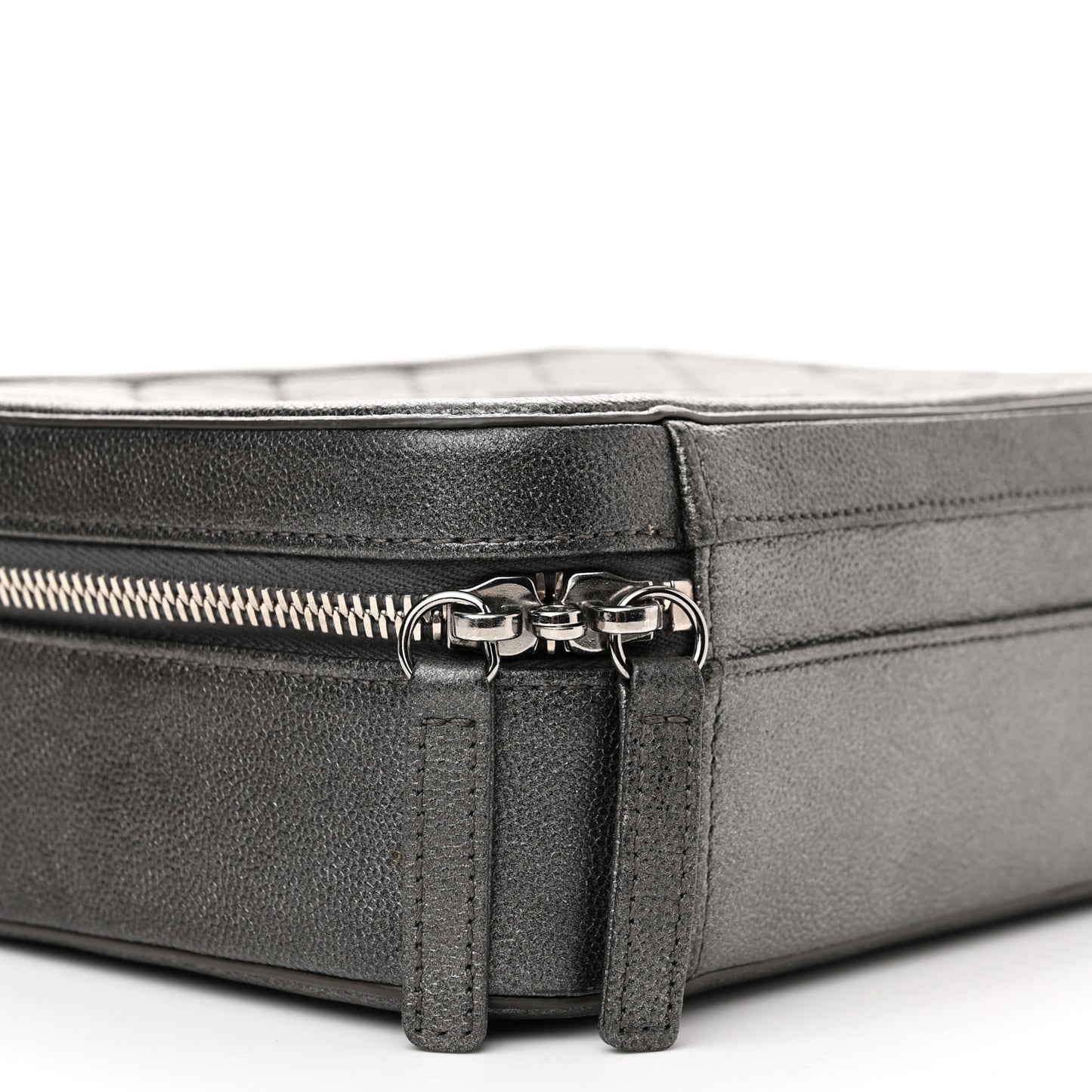 Metallic Caviar Quilted Medium CC Filigree Vanity Case Dark Silver