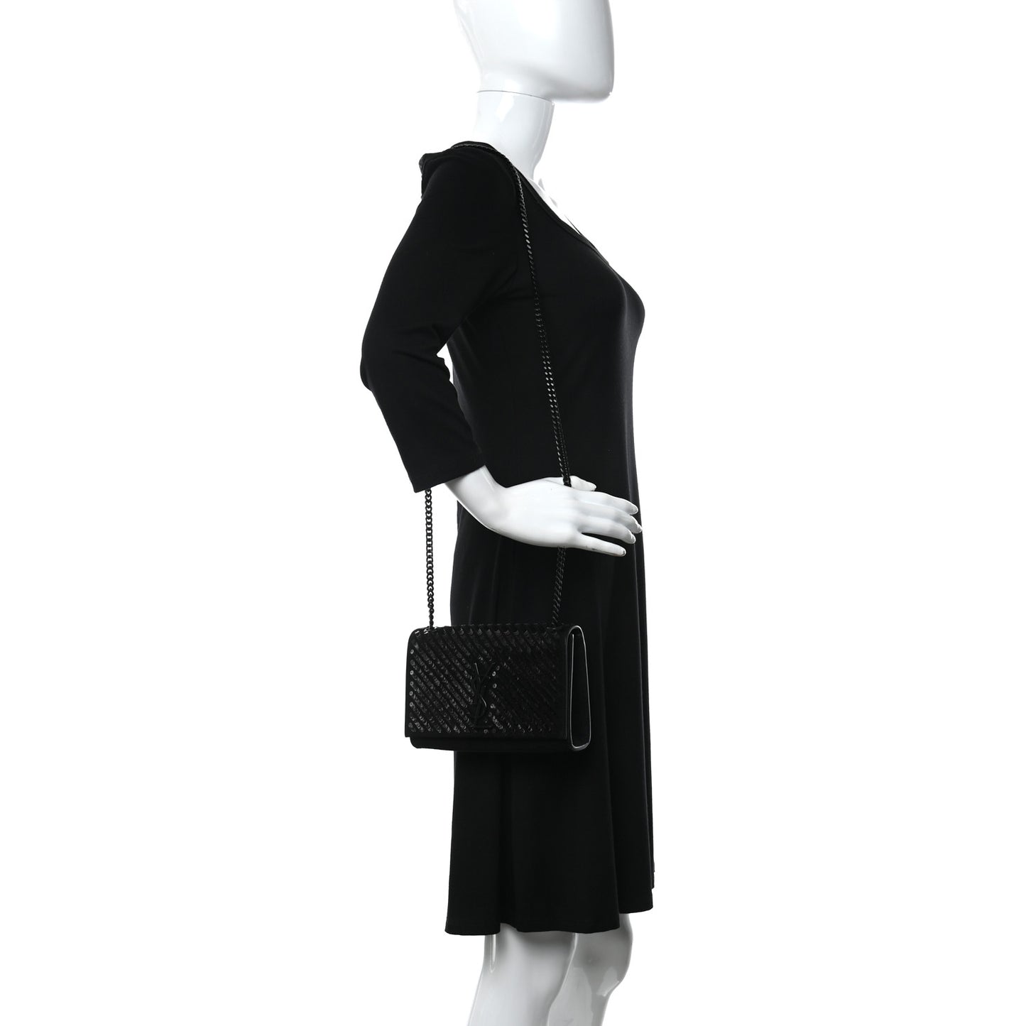 Suede Sequin Small Classic Monogram Kate Satchel Black