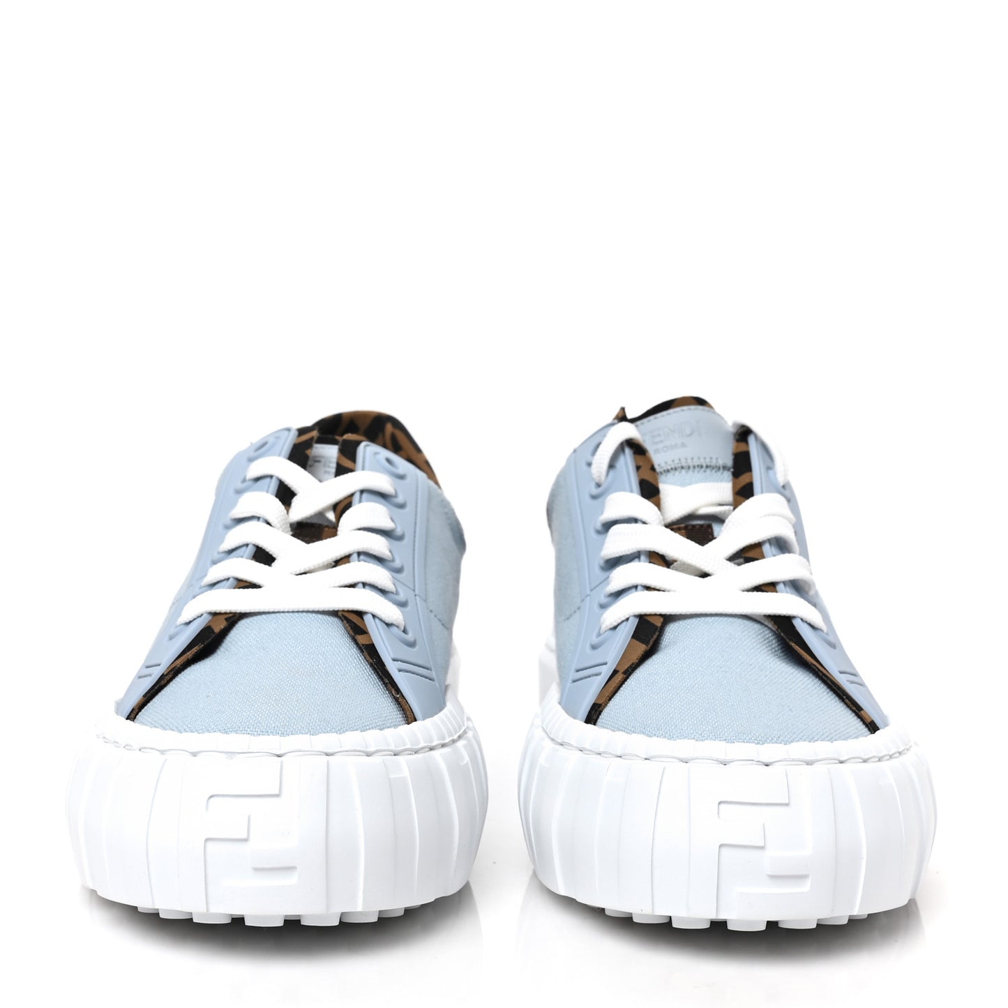 Canvas Lycra TPU FF Womens Fendi Force Low Top Sneakers 39 Sky Tobacco Black