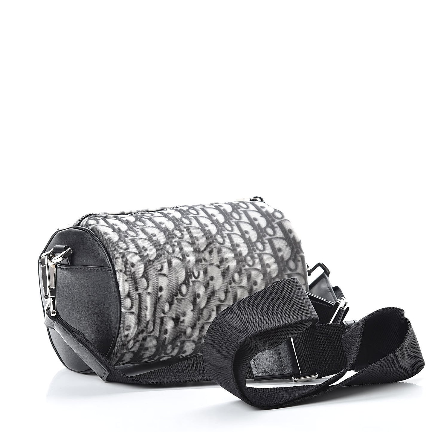 Technical Fabric Calfskin Oblique Roller Shoulder Bag Black