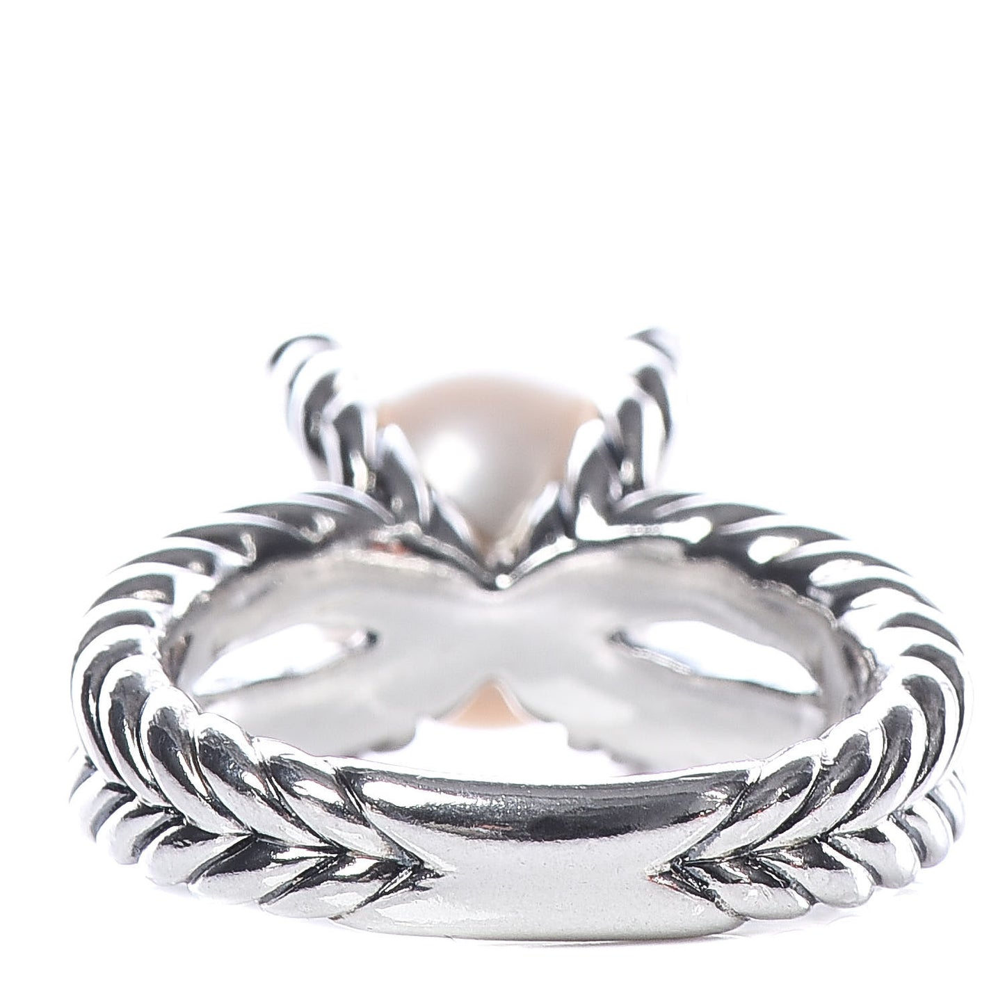 Sterling Silver Diamond Pearl 10mm Cable Ring 54 7