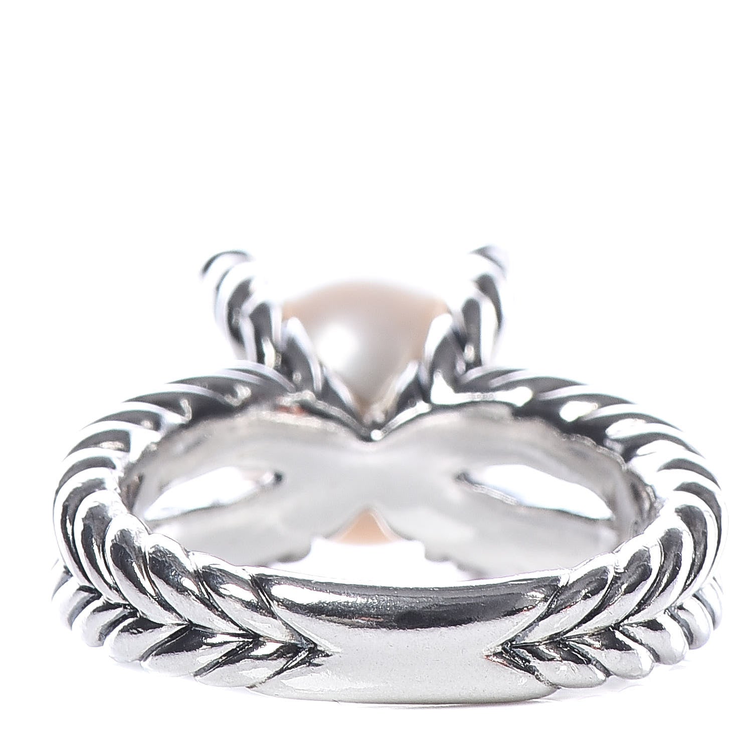 David Yurman Sterling Silver Diamond Pearl 10mm Cable Ring 54 7 3 of 5