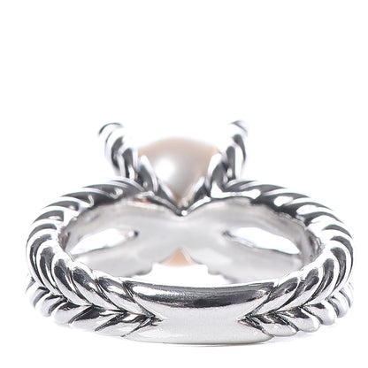 David Yurman Sterling Silver Diamond Pearl 10mm Cable Ring 54 7 3 of 5
