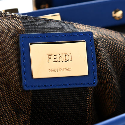 Fendi Vitello Morgan Fabric Jacquard Pequin Medium Peekaboo Iconic Satchel Blue Neon Tobacco 6 of 8