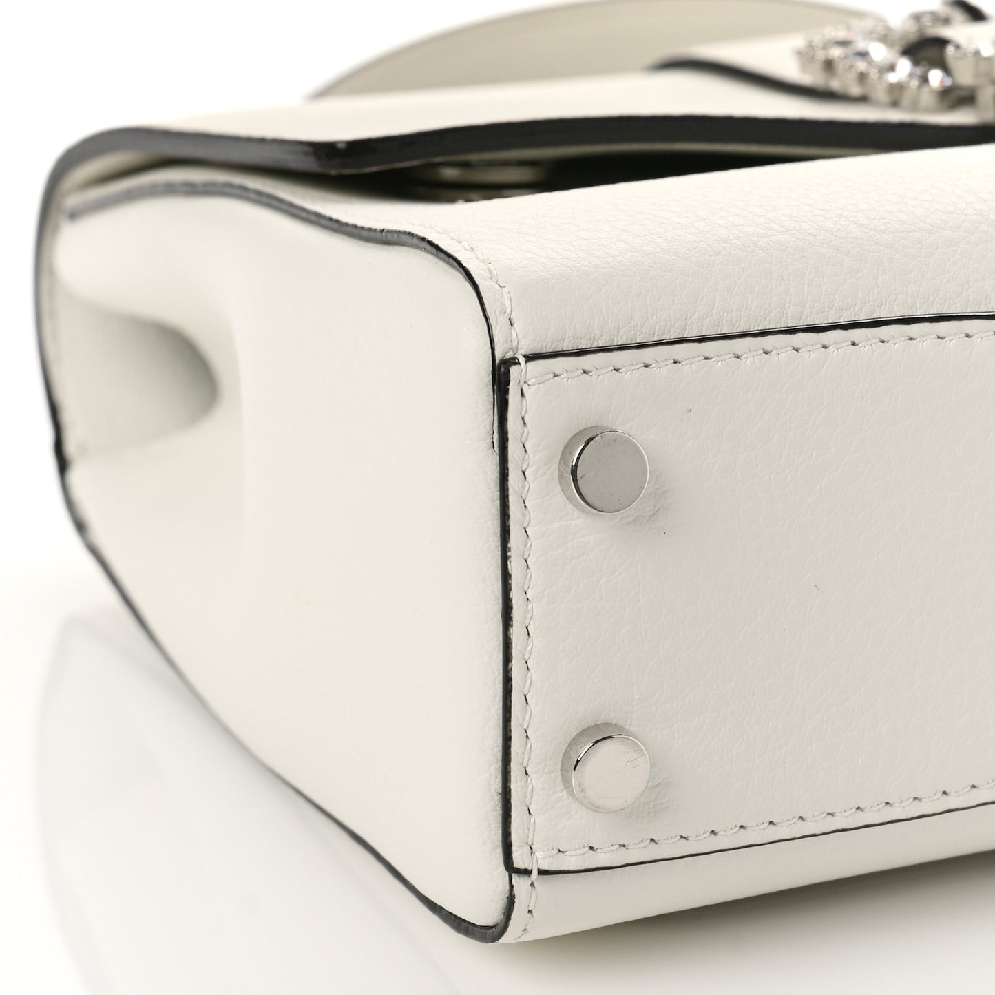 Calfskin Crystal Medium Cheri Top Handle Bag Milk