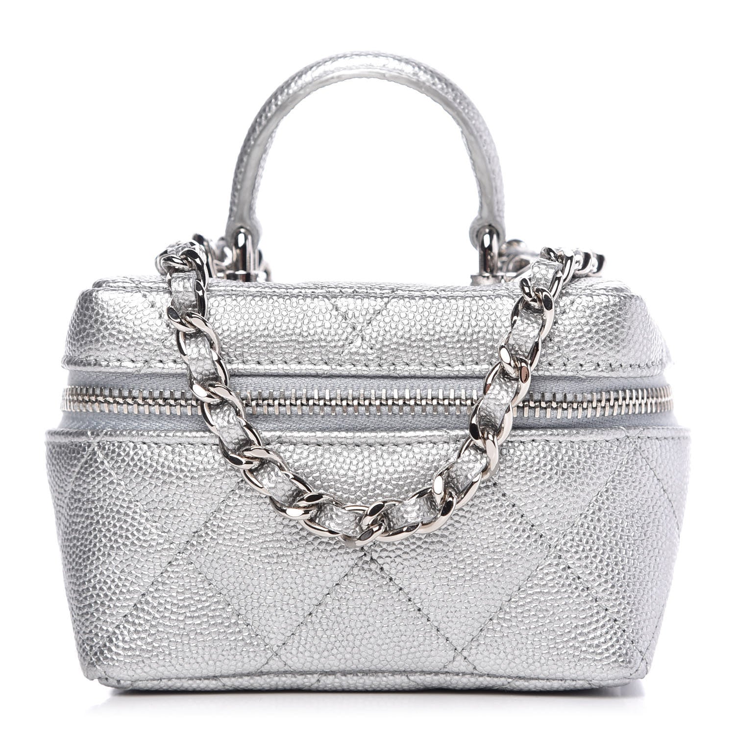 Chanel Metallic Caviar Quilted Mini Top Handle Vanity With Chain Silver 1 of 9