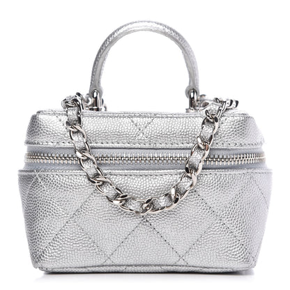 Chanel Metallic Caviar Quilted Mini Top Handle Vanity With Chain Silver 1 of 9