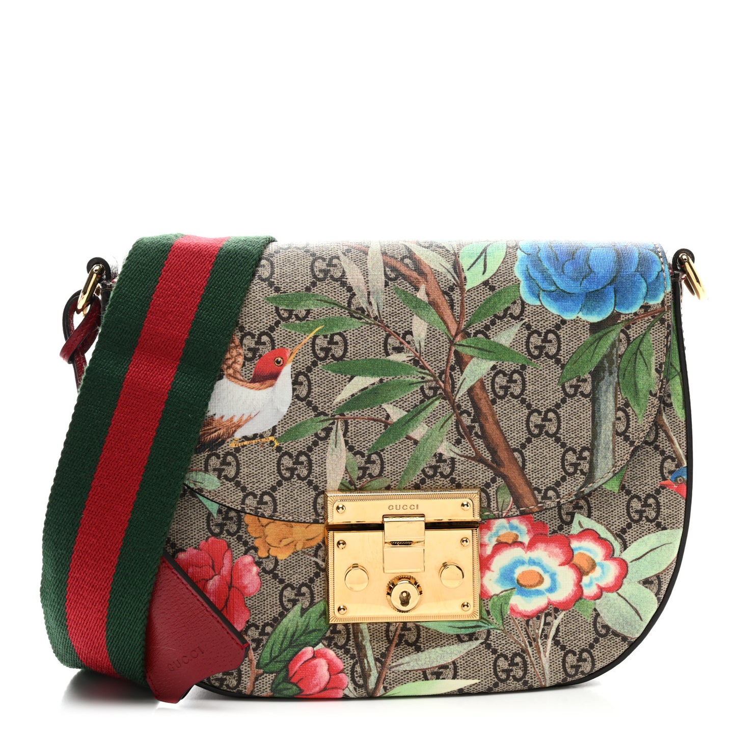 GG Supreme Monogram Tian Web Medium Padlock Messenger Shoulder Bag Beige Multicolor New Acero