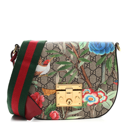 Gucci GG Supreme Monogram Tian Web Medium Padlock Messenger Shoulder Bag Beige Multicolor New Acero 1 of 11