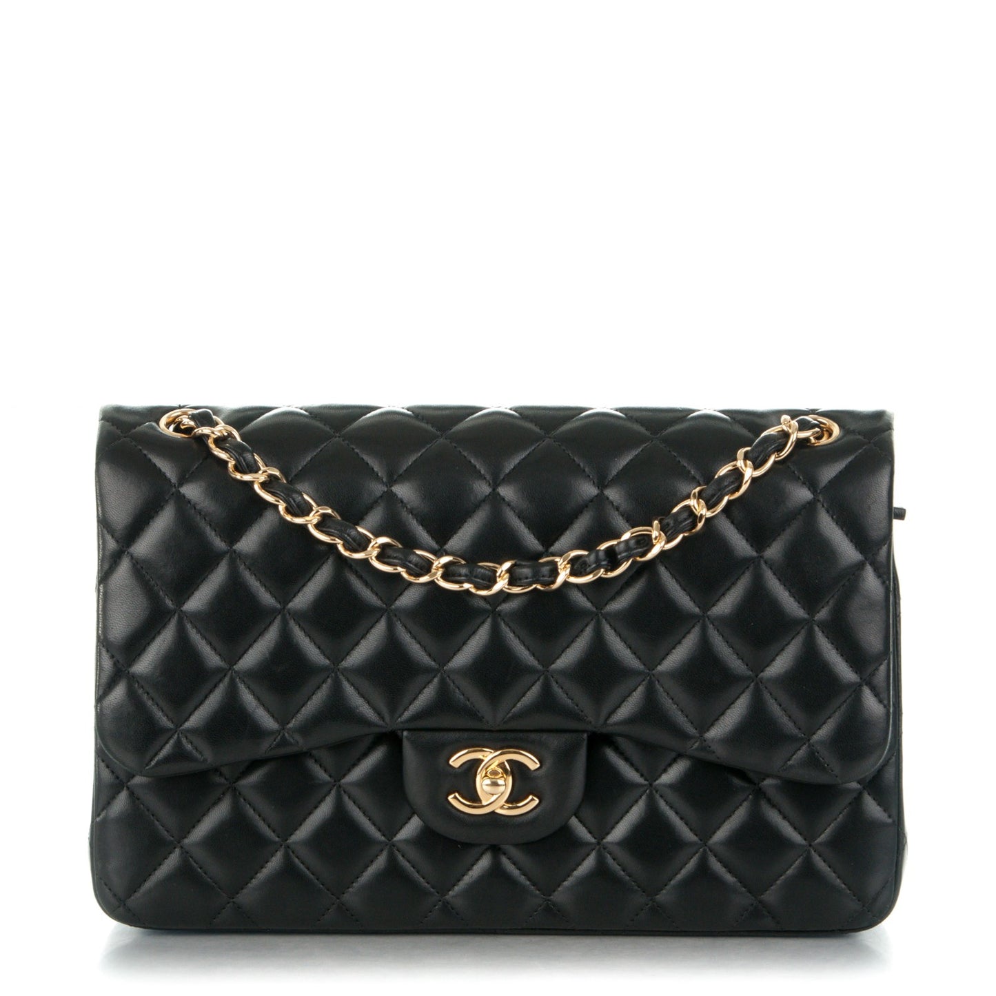 Lambskin Quilted Jumbo Double Flap Black