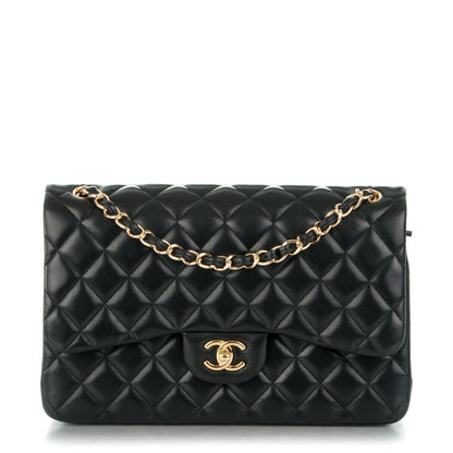 Chanel Lambskin Quilted Jumbo Double Flap Black 1 of 8