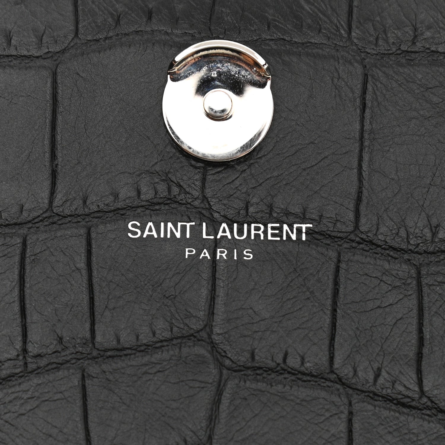Saint Laurent Calfskin Crocodile Embossed Monogram Satchel Black 6 of 8
