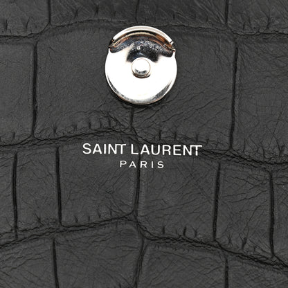 Saint Laurent Calfskin Crocodile Embossed Monogram Satchel Black 6 of 8