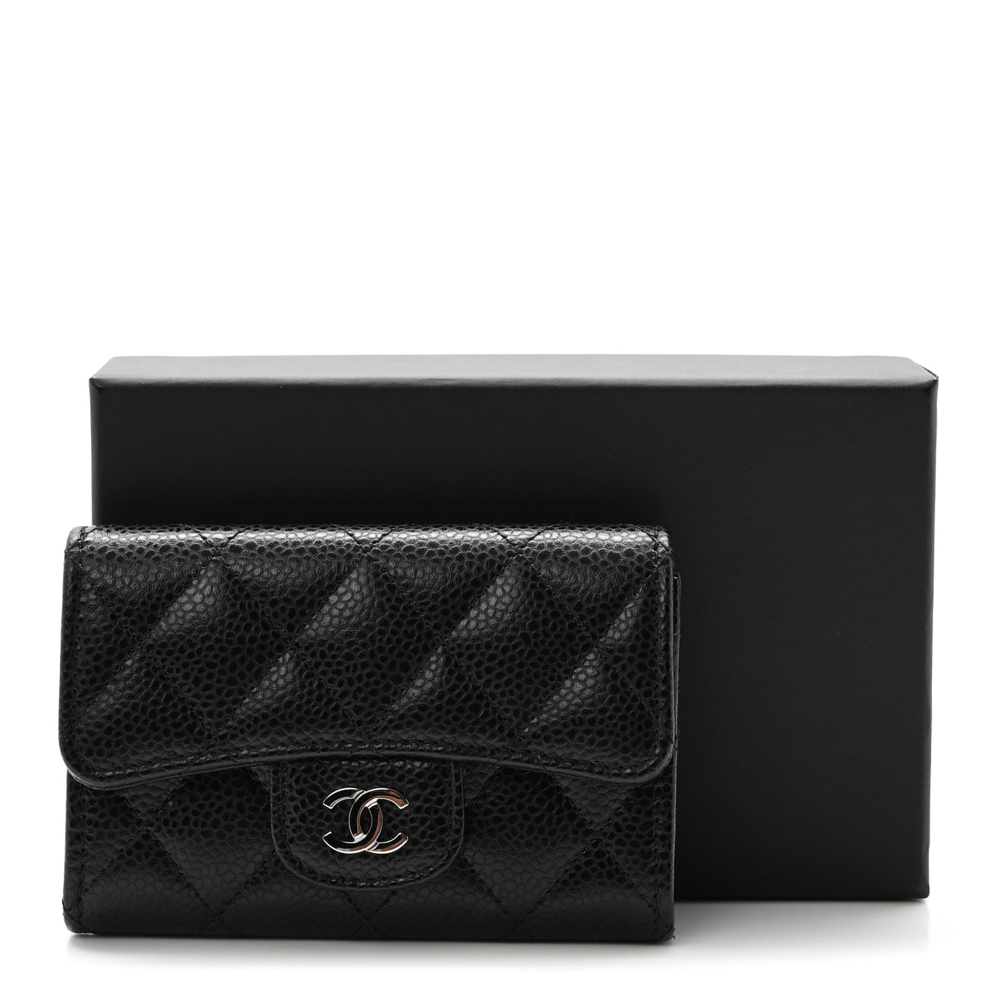 Caviar Quilted Flap Card Holder Black