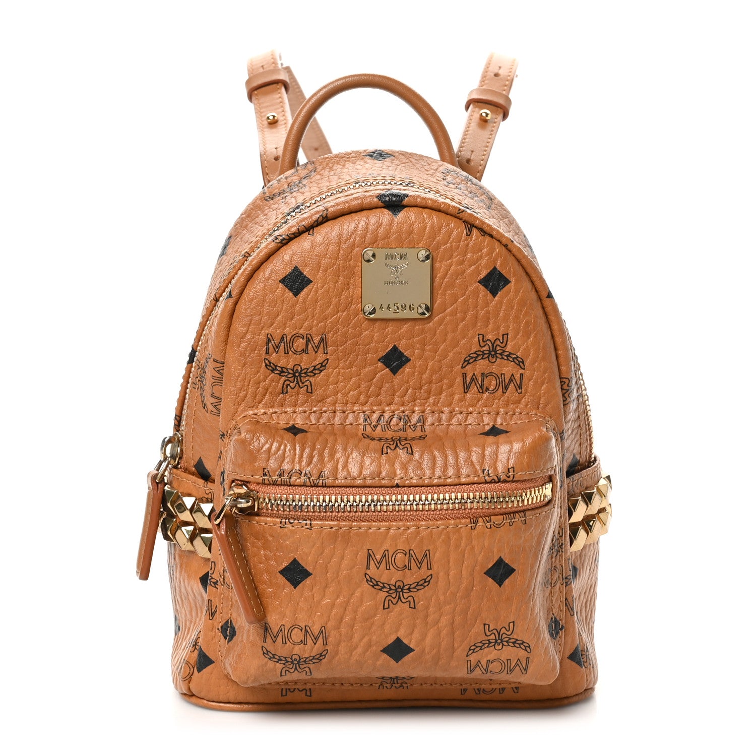 MCM Visetos Side Stud X-Mini Stark Bebe Boo Backpack Cognac 1 of 9