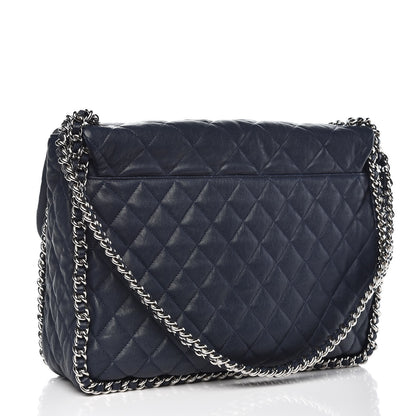 Chanel Washed Lambskin Quilted Chain Around Maxi Flap Dark Navy Blue 3 of 9