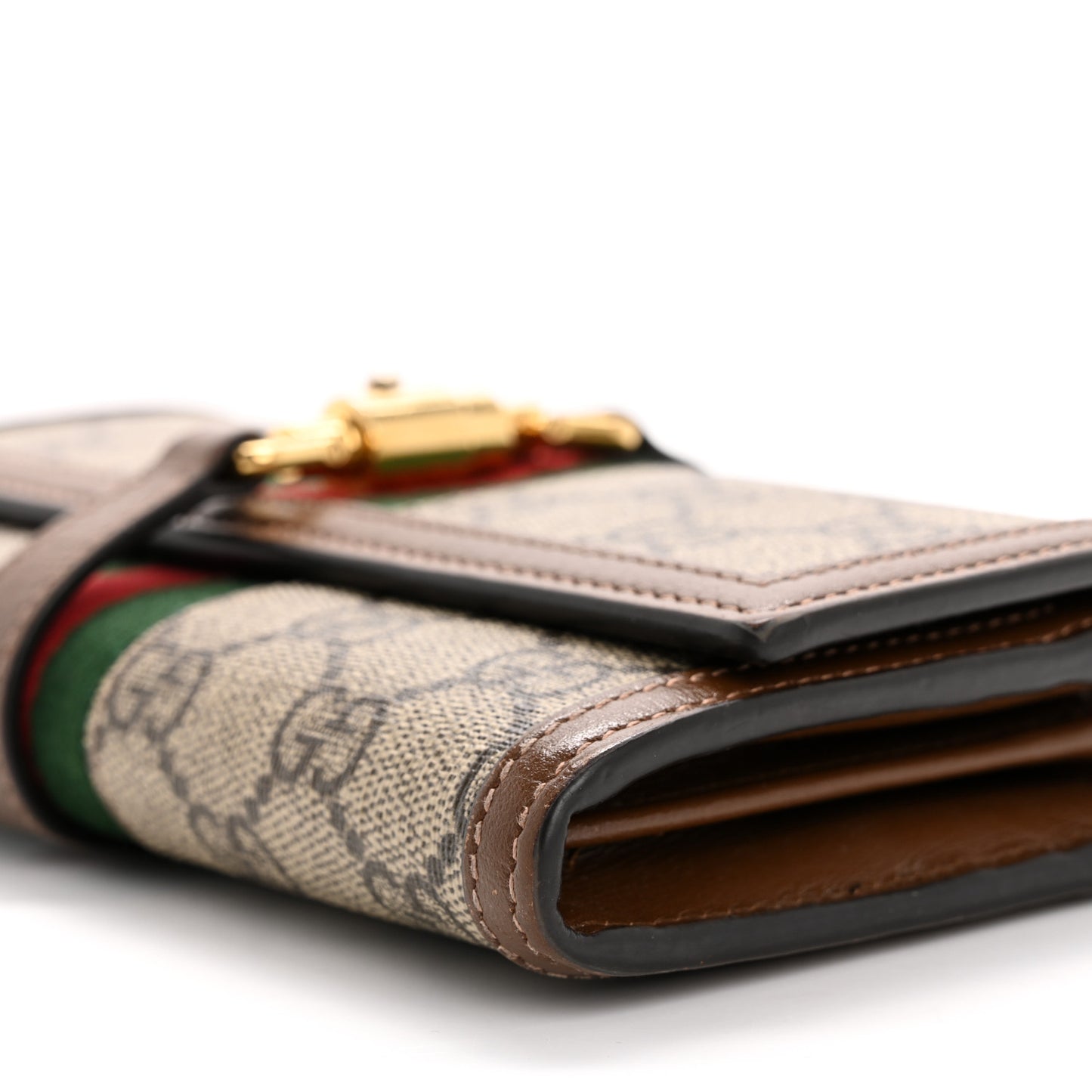 GG Supreme Monogram Azalea Calfskin Web Jackie 1961 Chain Wallet Beige Ebony Brown Sugar