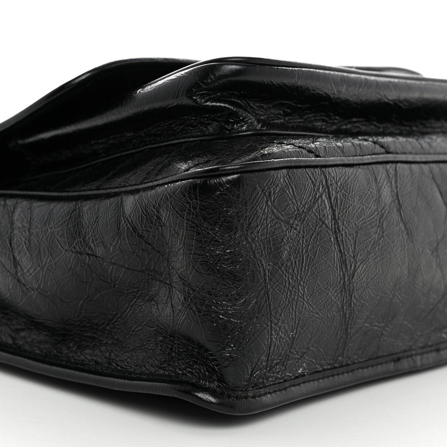 Crinkled Calfskin Matelasse Monogram Medium Niki Chain Satchel Black
