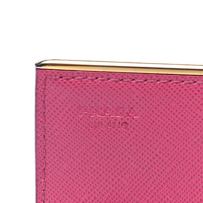 Prada Saffiano Compact Metal Bar Flap Wallet Peonia 5 of 7