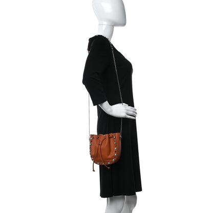 Valentino Garavani Grained Calfskin Turquoise Mini Rockstud Rolling Chain Strap Bucket Bag Orange 2 of 9