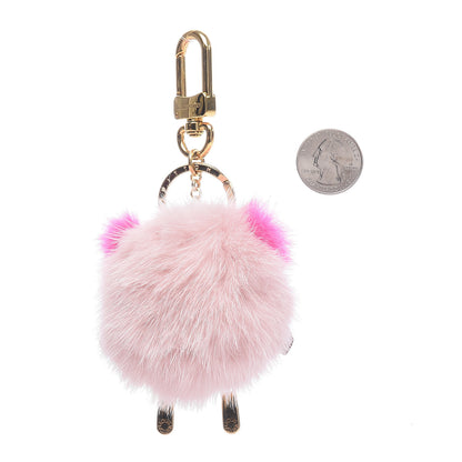 Louis Vuitton Calfskin Mink Fur Wild Puppet Bag Charm Key Holder Rose 2 of 4