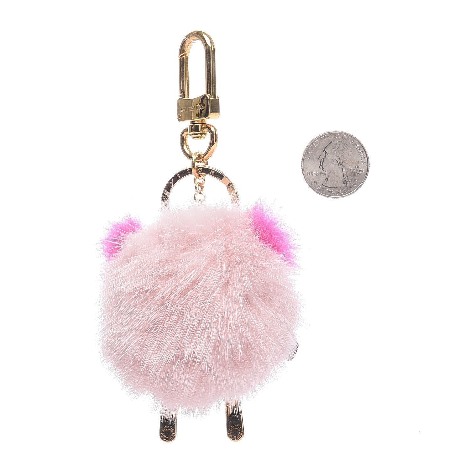 Louis Vuitton Calfskin Mink Fur Wild Puppet Bag Charm Key Holder Rose 2 of 4