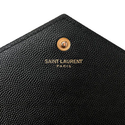 Saint Laurent Grain De Poudre Matelasse Chevron Monogram Chain Wallet Black 6 of 10